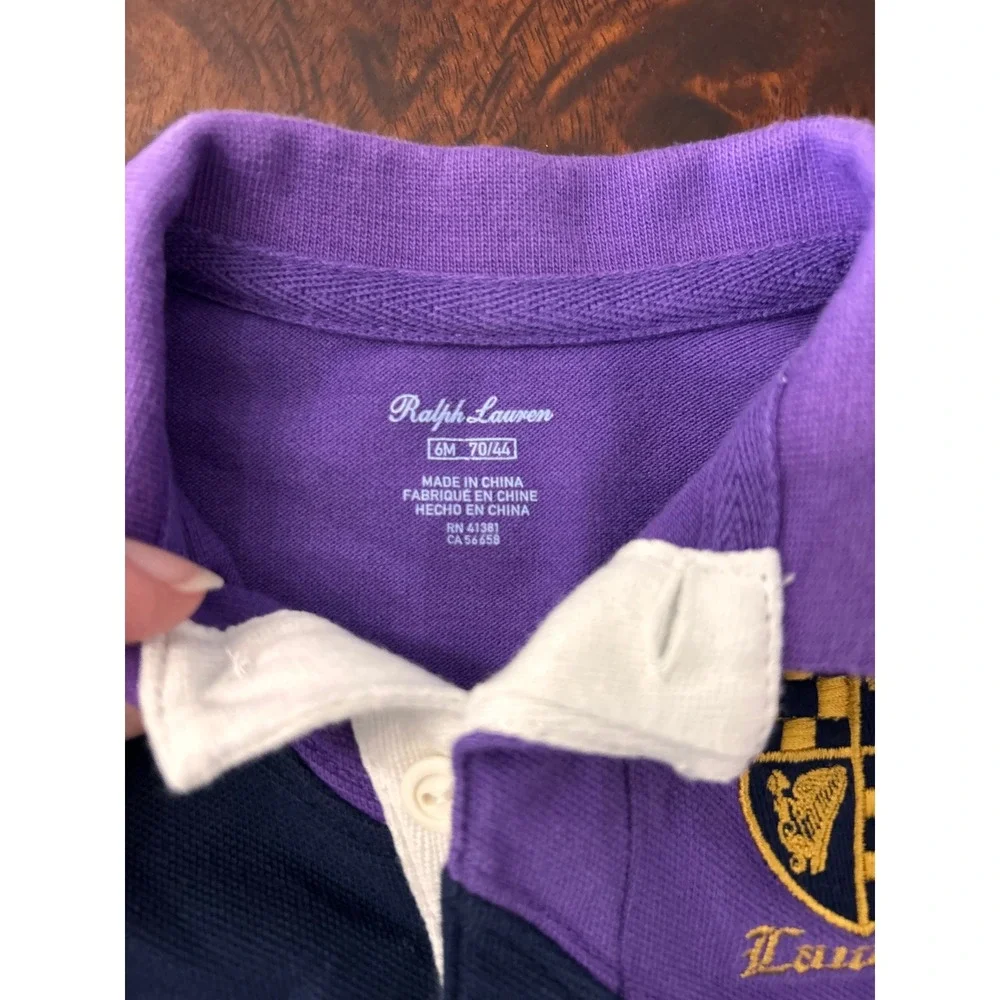 Ralph Lauren Baby Girls Colorblock Polo Dress Purple Blue Crest 6M